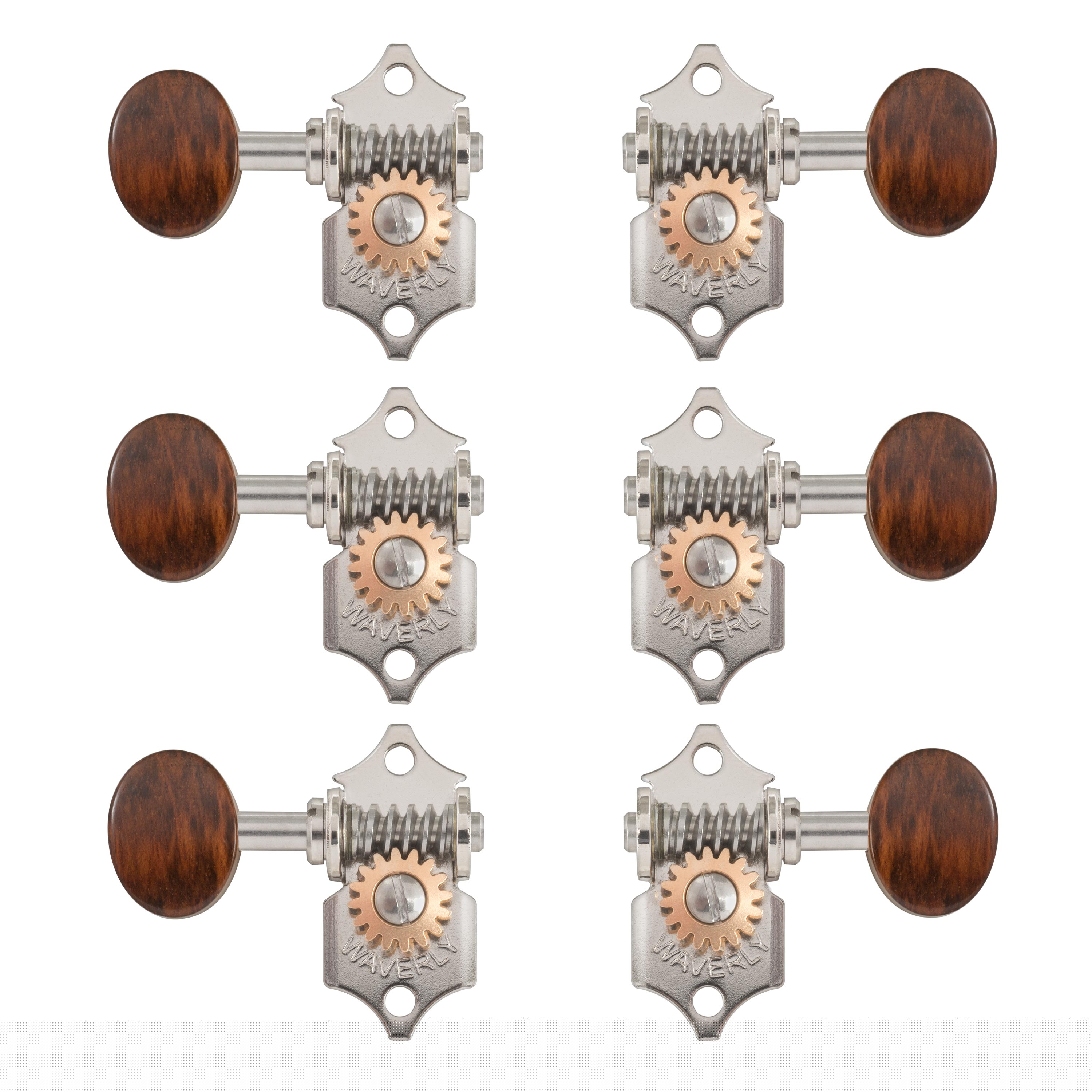 Waverly Guitar Tuners with Snakewood Knobs for Solid Pegheads, Nickel, 3L/3R
