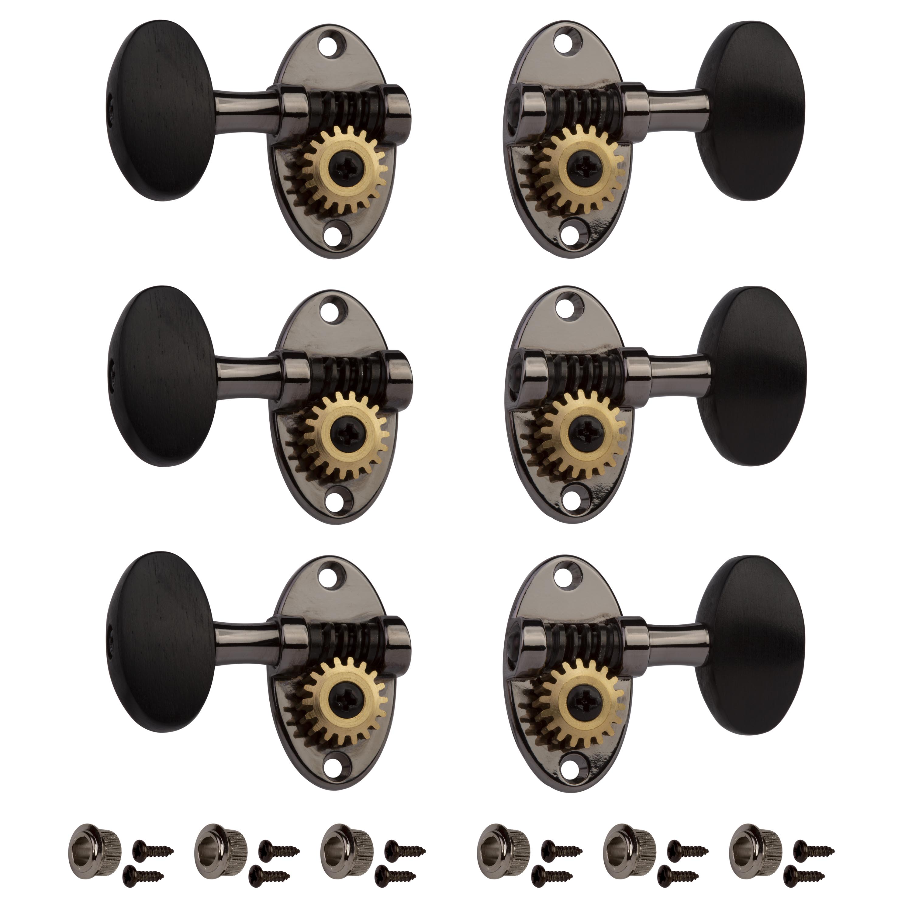 Schertler Guitar Tuning Keys for 3+3 Solid Pegheads - Ebony Knobs