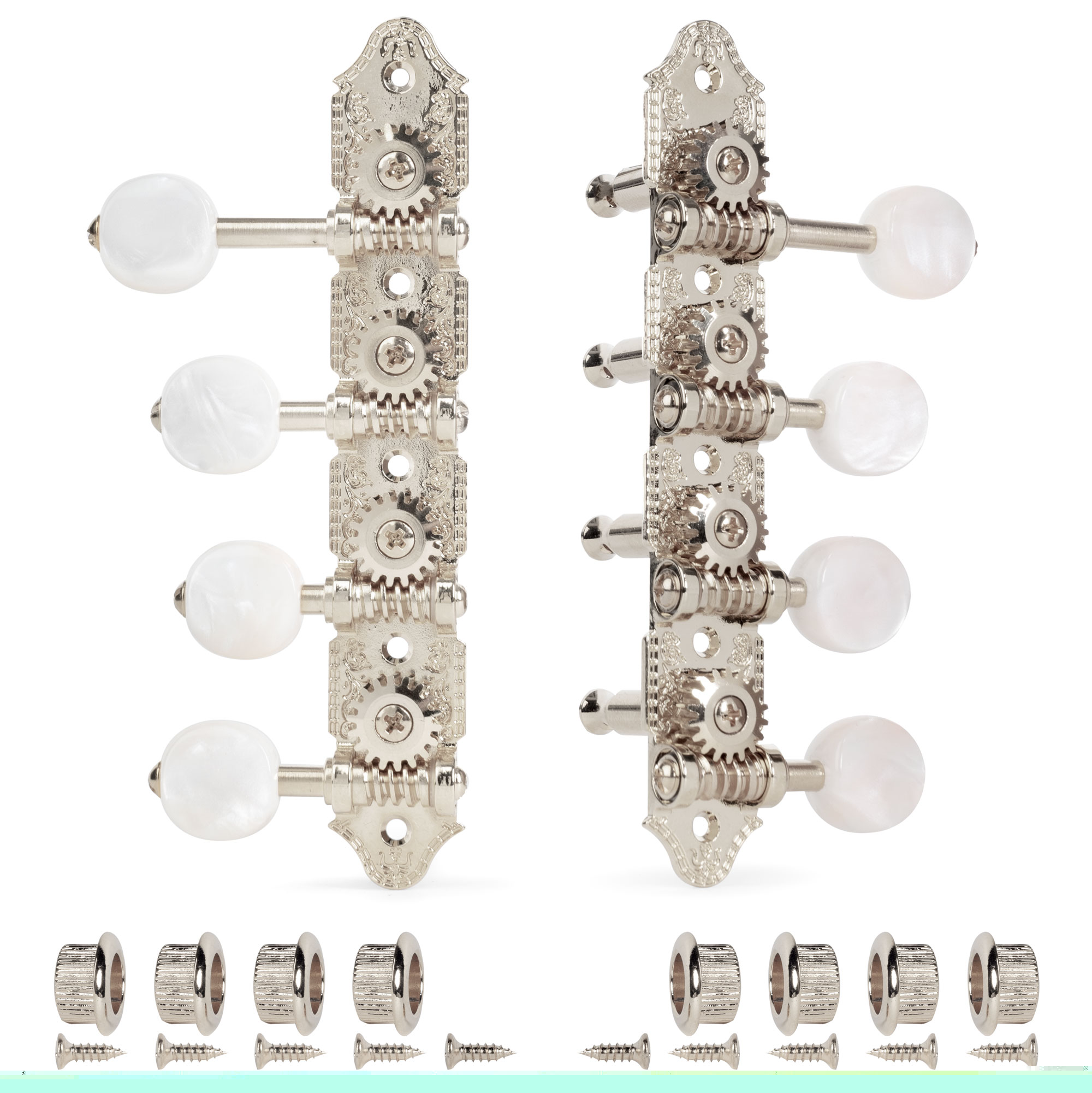 Grover F-Style 409 Mandolin Tuning Machines, Worm under string post, nickel, 4L/4R