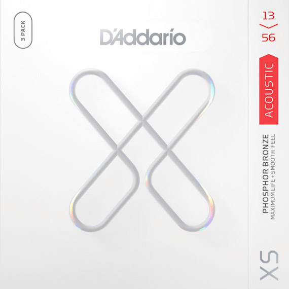 D'Addario XS Phosphor Bronze Acoustic Guitar Strings, 3-pack, Medium (XSAPB1356-3P)